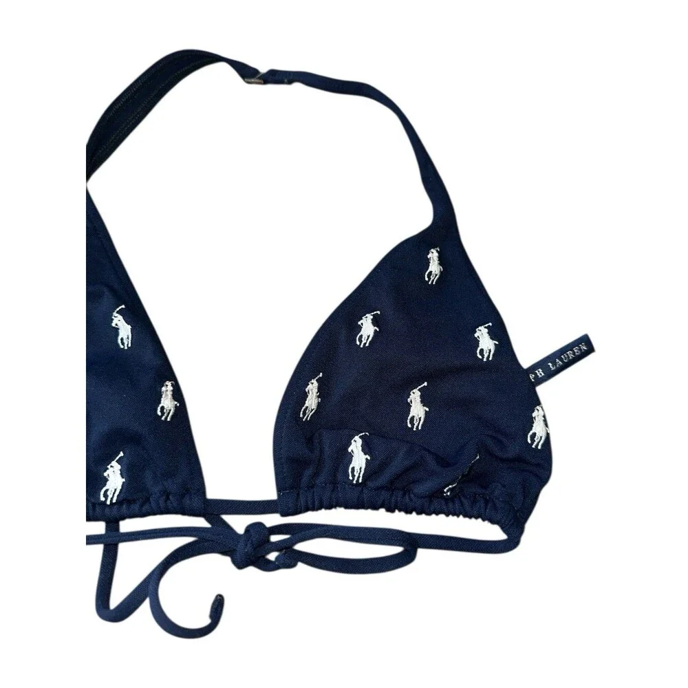 Vintage Polo Ralph Lauren Bikini Medium Navy Blue Embroidered White Pony 90s